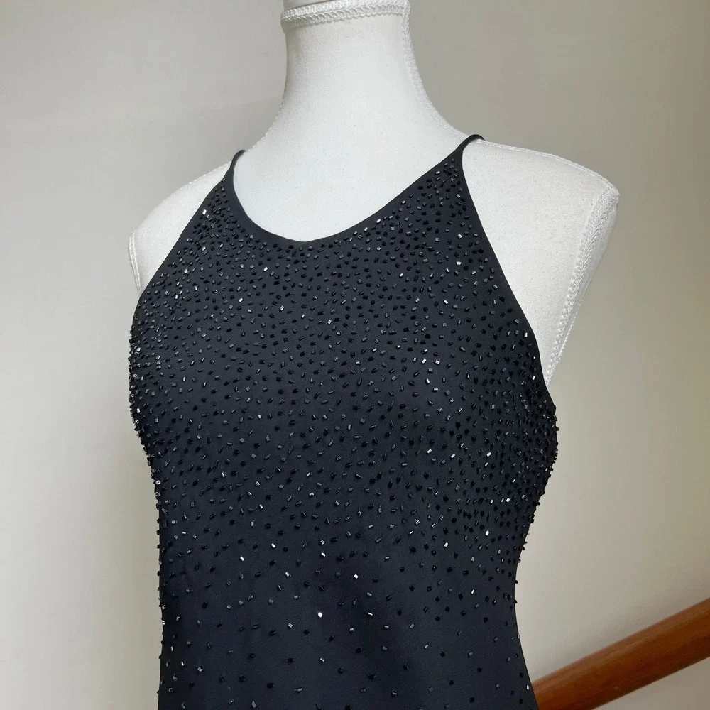 Vintage 90s black beaded formal midi‎ dress Carrie Bradshaw sparkly LBD